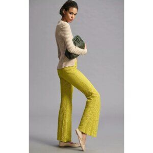 By Anthropologie Chartreuse Green Yellow Flared Paisley Lace Pants NWT Size 2